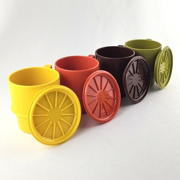 Tupperware Vintage Harvest Colours 4 Stackable Cups #1312  & Coasters #1313 - Picture 6 of 11